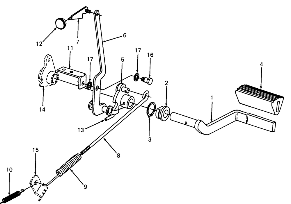 Brake Pedal And Connections Diagram and Parts List for 1105 0350039U-135292100-135292399-136292100 Cub Cadet Lawn Tractor
